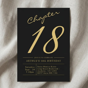 Son 18th Birthday 18 Years Old Black Gold Party Invitation