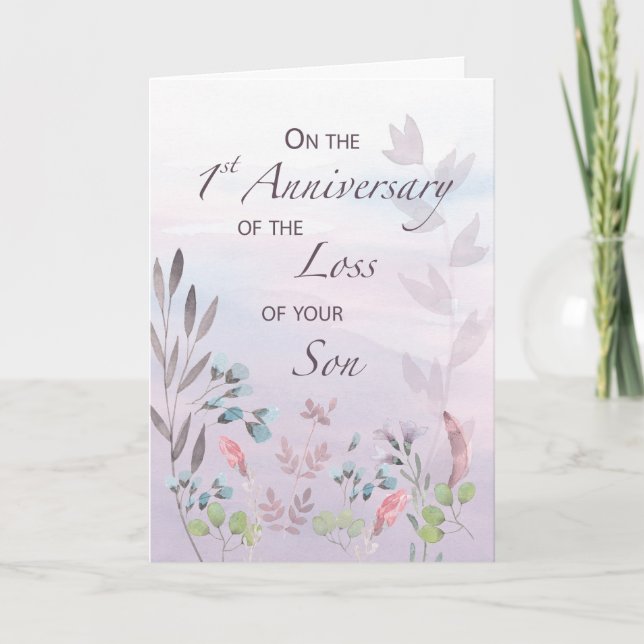 Son 1st Anniversary of Loss Watercolor Florals Card (Front)