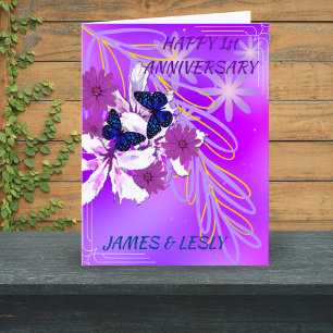 Son 1st Wedding Anniversary Purple Flowers Card