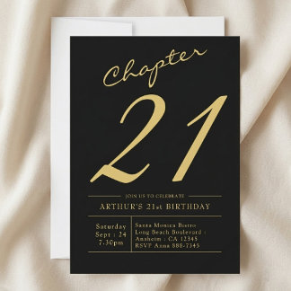 Son 21st Birthday 21 Years Old Black Gold Party Invitation