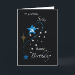 Son 26th Birthday Star Inspirational Blue & Black Card<br><div class="desc">This black card that features an assortment of colored stars would be the perfect card to give to a special son once he commemorates his 26th birthday. An inspirational inside message comes along with this card.</div>