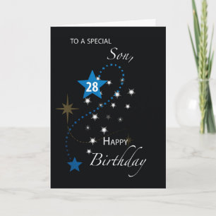 Son 28th Birthday Star Inspirational Blue & Black Card