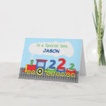 Son 2nd Birthday Colourful Train on Track Card<br><div class="desc">For a son who will soon be turning two soon is this cute and colourful train and track card. You can see on the front a train carrying the numbers “2” indicating the age of the celebrant. Also a space is allotted for his name to be personalised. Get this card...</div>