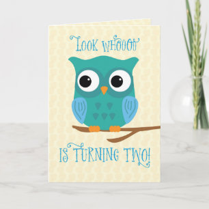 Son 2nd Birthday Owl Blue and Green Card
