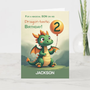 Son 2nd Birthday Personalise Name Cute Dragon Card