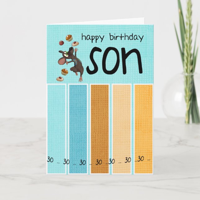 son 30th birthday card with cake and mouse (Front)