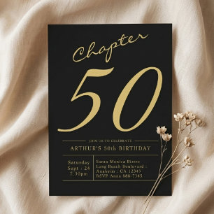 Son 50th Birthday 50 Years Old Black Gold Party Invitation