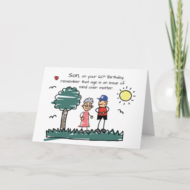 Son 60th Birthday Humourous Stick Figures Card (Front)