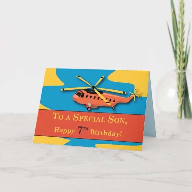 Son, 7th Birthday with Helicopter Card (Front)