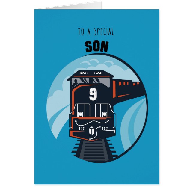 Son 9th Birthday Train, Little Boy, Blue (Front)