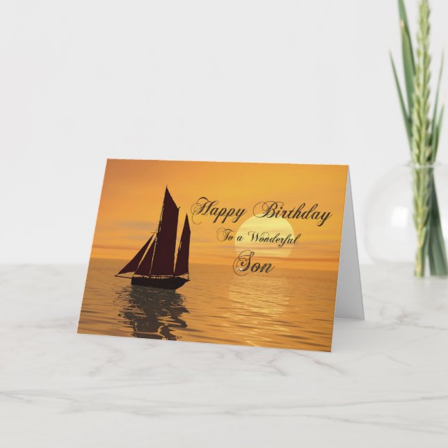 Son, a sunset yacht birthday card (Front)