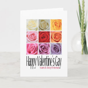 Son and Boyfriend Valentine's Gay, Rainbow Roses Holiday Card