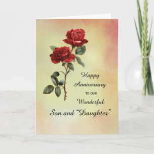Son and Daughter in Law Wedding Anniversary Rose Card