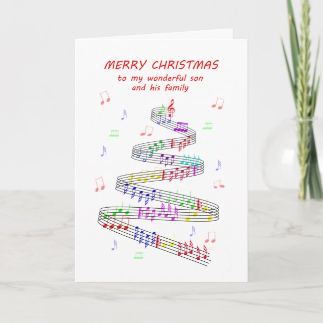 Son and his Family Sheet Music Christmas Holiday Card (Front)