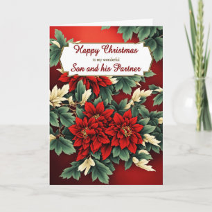 Son and his Partner Christmas Poinsettias Holiday Card