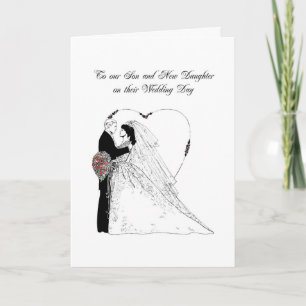 Son and New Daughter Wedding Black and White Card
