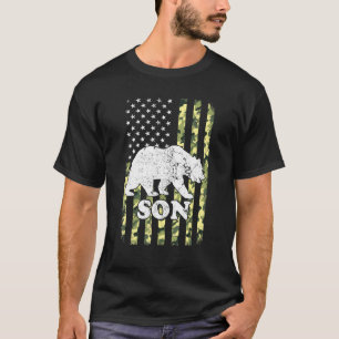 Son Bear Camping Hiking Camouflage Usa American Fl T-Shirt
