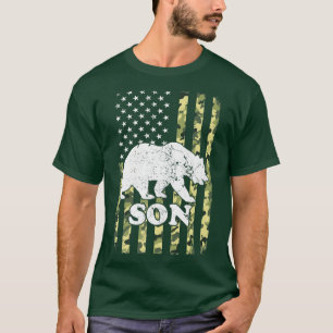 Son Bear Camping Hiking Camouflage USA American Fl T-Shirt