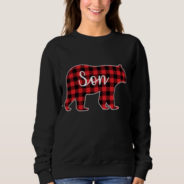 Son Bear Red Plaid Family Matching Christmas Pajam Sweatshirt (Front)