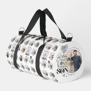 Son Birthday 8 Photo Collage Typography Duffle Bag