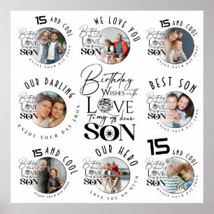 Son Birthday 8 Photo Collage Typography  Poster