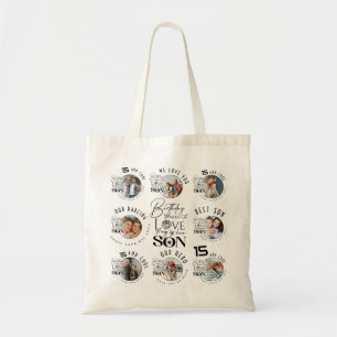 Son Birthday 8 Photo Collage Typography Tote Bag