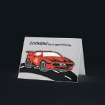 Son Birthday Age 4 Red Sports Car Card<br><div class="desc">You can see the number four on the side of this car. This means that this is one that you can give to a beloved son once he celebrates his 4th birthday in the coming days. Zoom a fun birthday greeting with this.</div>