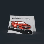 Son Birthday Age 4 Red Sports Car Card<br><div class="desc">You can see the number four on the side of this car. This means that this is one that you can give to a beloved son once he celebrates his 4th birthday in the coming days. Zoom a fun birthday greeting with this.</div>