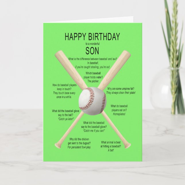 Son, birthday baseball jokes card (Front)