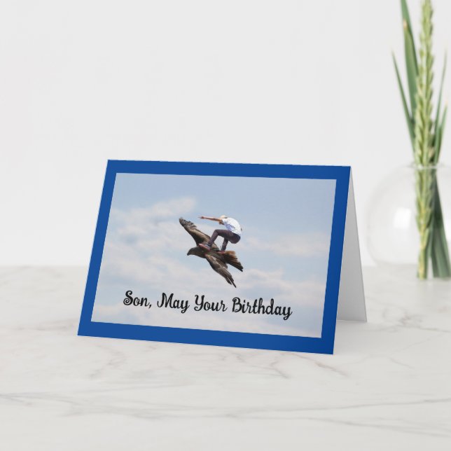 Son Birthday Bird Surfing Card (Front)