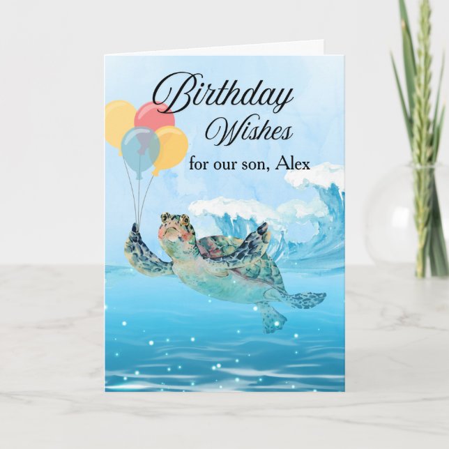 Son Birthday Wishes Add a Name Sea Turtle Card (Front)