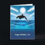 Son Birthday with Orca Whale in Ocean Card<br><div class="desc">Wish your son a whale of a good time as he celebrates his birthday very soon. This card shows an orca whale jumping out of the ocean on the front. Perfect for a son who loves ocean animals.</div>