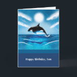Son Birthday with Orca Whale in Ocean Card<br><div class="desc">Wish your son a whale of a good time as he celebrates his birthday very soon. This card shows an orca whale jumping out of the ocean on the front. Perfect for a son who loves ocean animals.</div>