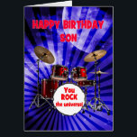 Son Birthday You Rock Drums<br><div class="desc">A birthday card for a son. Turn up the volume on birthday wishes! Featuring a striking set of drums and the phrase "You rock the universe, " this card is a high-energy way to celebrate the life of the party. Whether they’re a drummer or just have rock star vibes, this...</div>