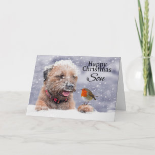 Son, Christmas, Border Terrier Dog In The Snow Holiday Card