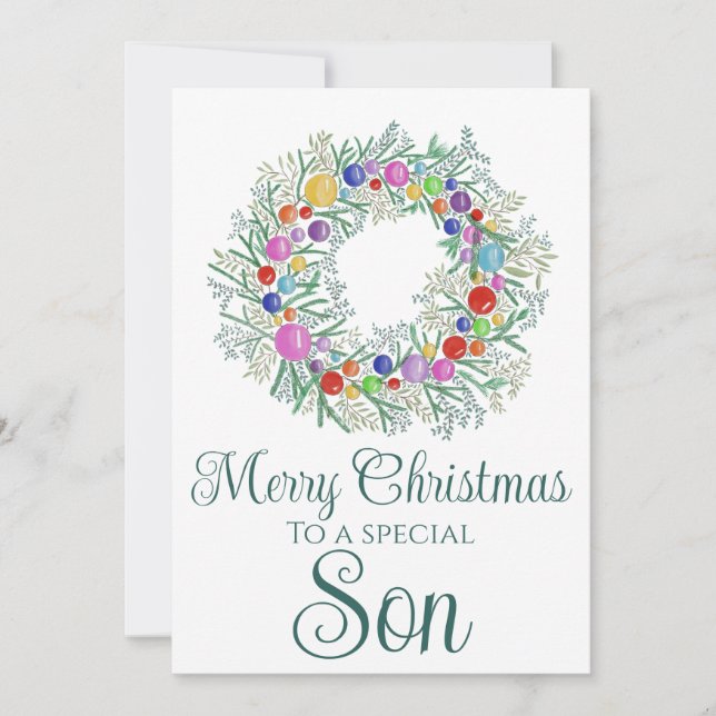 Son colourful Christmas Wreath Holiday Card (Front)