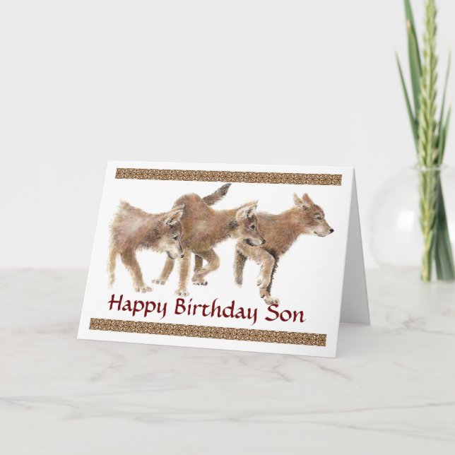 Son Cute Wolf Pups  Birthday Card (Front)