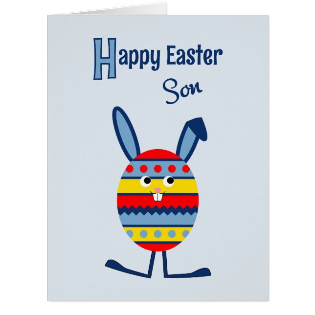 Son Easter egg bunny large blue card (Front)