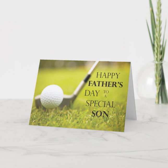 Son Father's Day Golf Ball in Grass Card (Front)