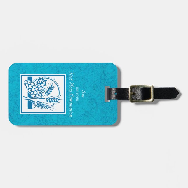 Son, First Communion, Wheat, Grapes Blue Luggage Tag (Front Horizontal)