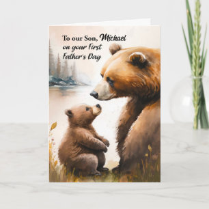 Son First Father's Day Papa Baby Bear Personalised Card