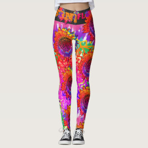 "[SON]flower power" bright tie-dye sunflower Jesus Leggings