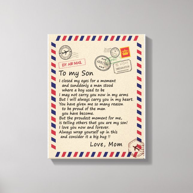 Son Gift | Letter To My Son Love From Mum Canvas Print (Front)