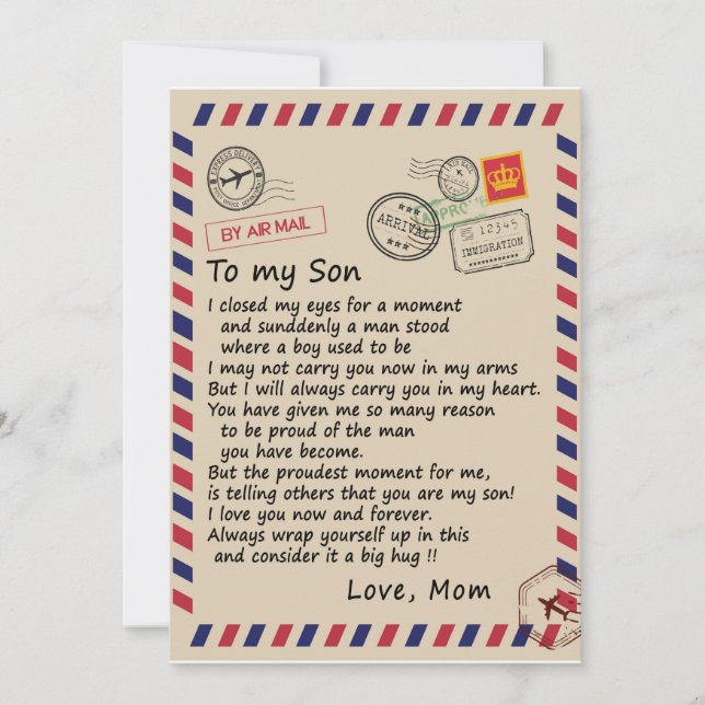 Son Gift | Letter To My Son Love From Mum Invitation (Front)