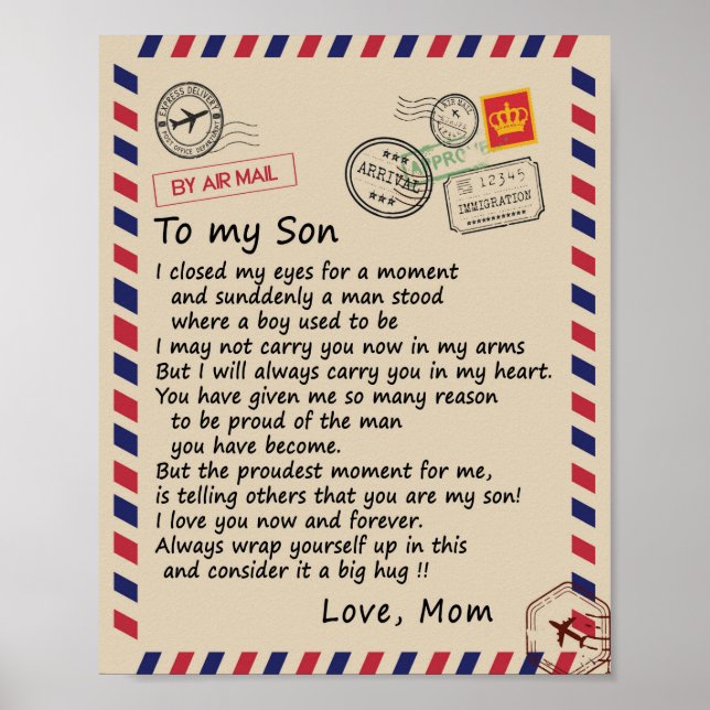 Son Gift | Letter To My Son Love From Mum Poster (Front)