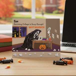 Son Grim Reaper Away at College Halloween Card
