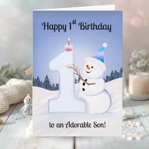 Son Happy 1st Birthday Snowman Building Card