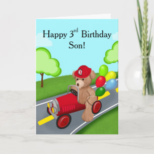 Son Happy 3rd Birthday Teddy Bear  Firetruck Card