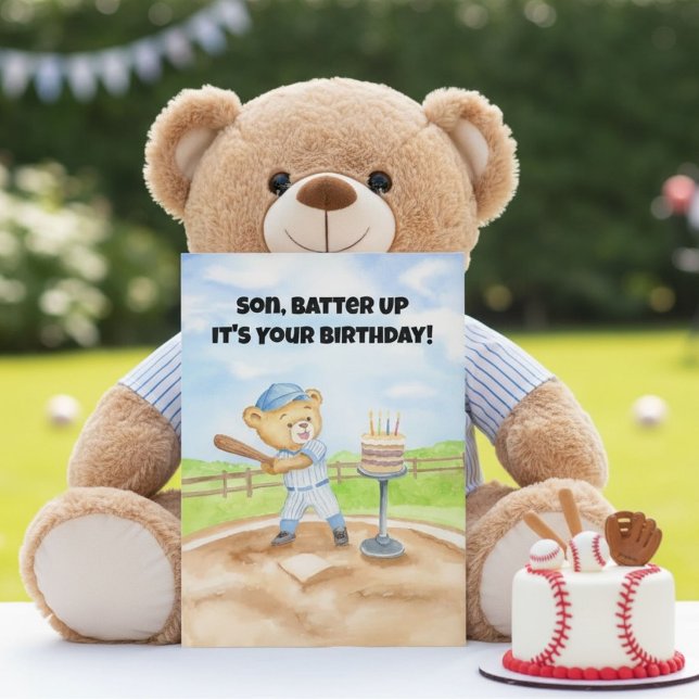 Son Happy Birthday Baseball Teddy Bear Card (Creator Uploaded)