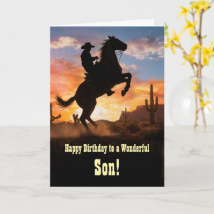 Son Happy Birthday with Western Cowboy and Horse Card